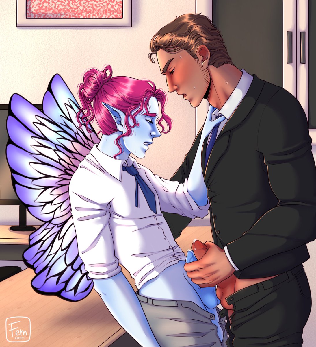 💙NSFW COMMISSION of Seb and Larkin from Clean Finish (Goliaths of Wrestling: Book 2) by the lovely @Femkeneri, who does all the character artwork for the series!🧡

This is a specific scene in the book. Poor Taylor.

Artist: @Femkeneri