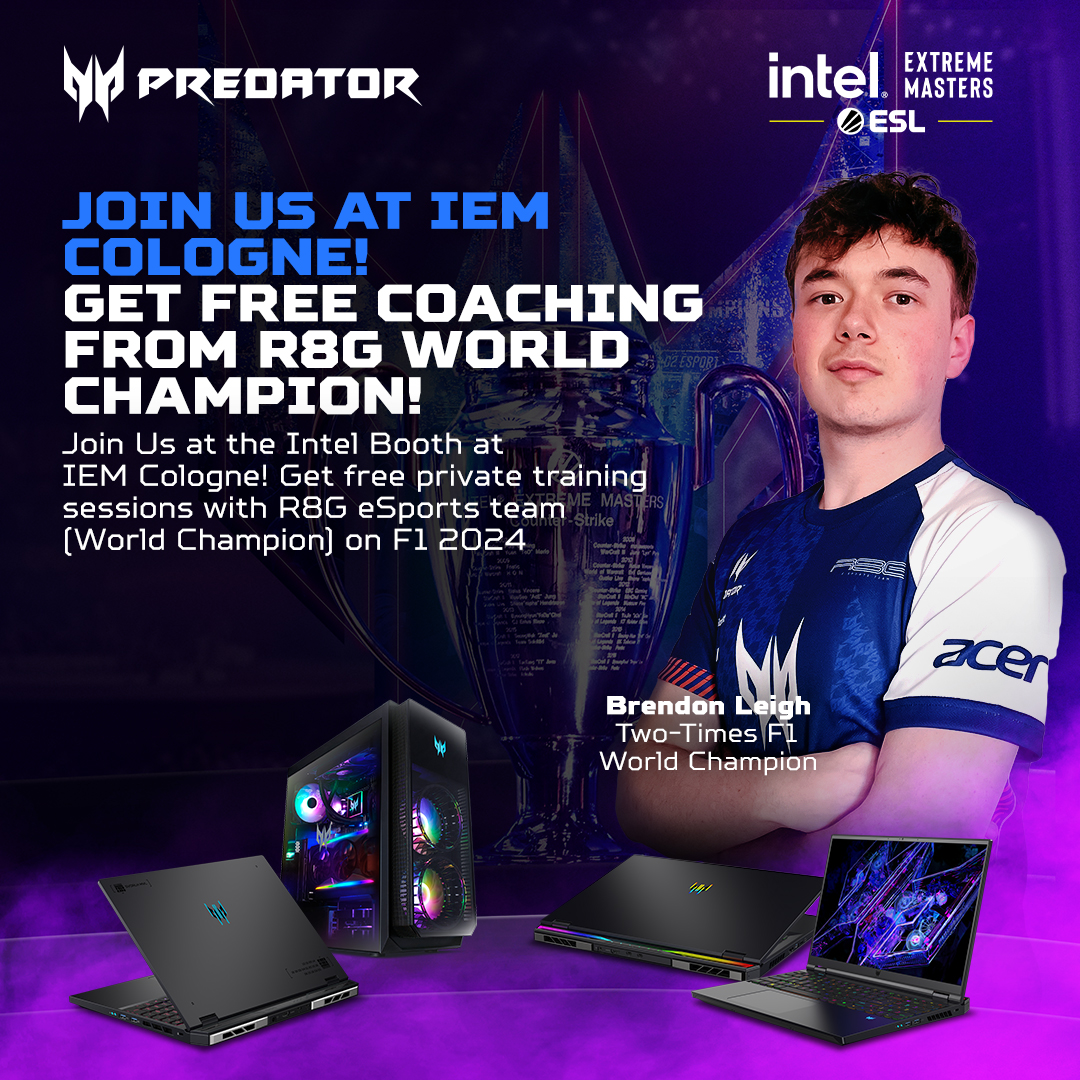 r8gesports's tweet photo. 🏎️ Join us at the IEM Cologne from August 16-18 at the Intel Booth! Get coached by an F1 2024 world champion and a Le Mans 24 Hours Winner on our simulators and grab exclusive Predator merch. Don’t miss it! 🎮
@intelgaming @predatorgaming #PredatorGaming #IEMCologne #EsportsPro https://t.co/ybHTqwzowX
