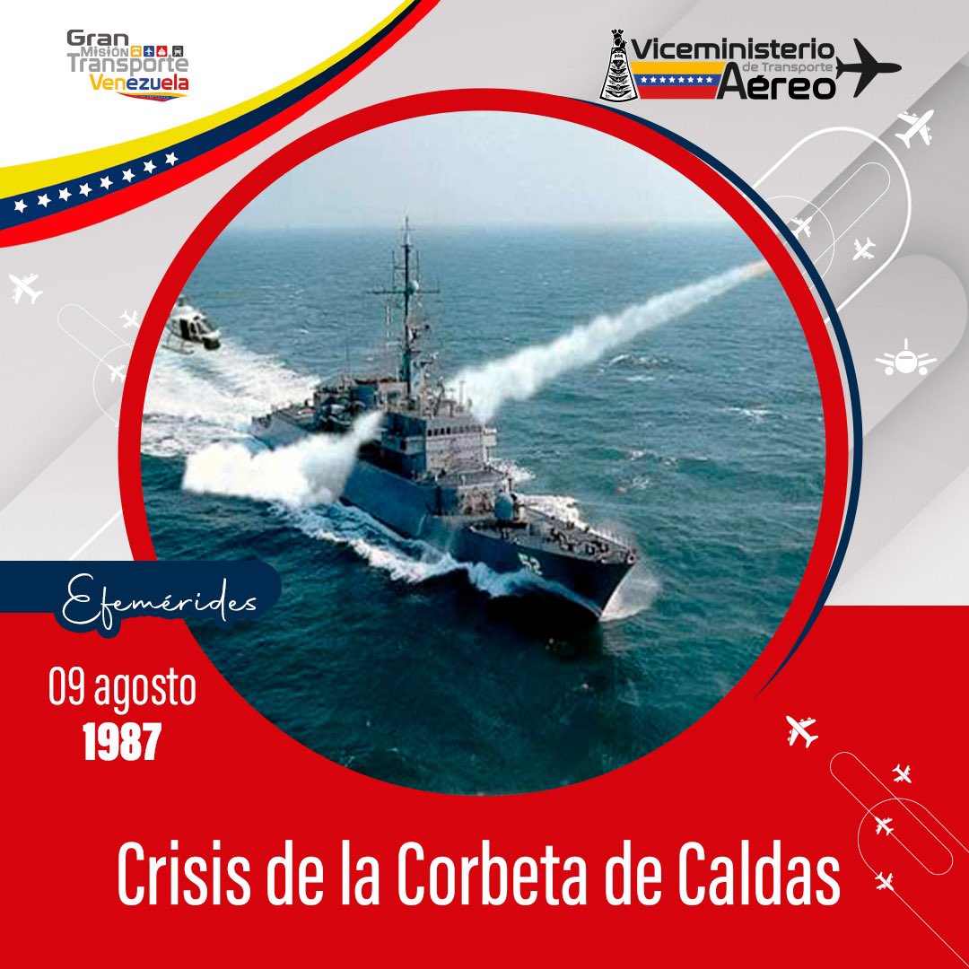 viceminaereo's tweet photo. #EfeméridesViceminAéreo || El #09Ago de 1987, inició la crisis de la corbeta “Caldas” Crisis diplomática entre Venezuela y Colombia por el ingreso de una corbeta de la Armada de Colombia en aguas del golfo de Venezuela. La crisis termino el 18 de agosto del mismo año l https://t.co/5bKIL4vZlr
