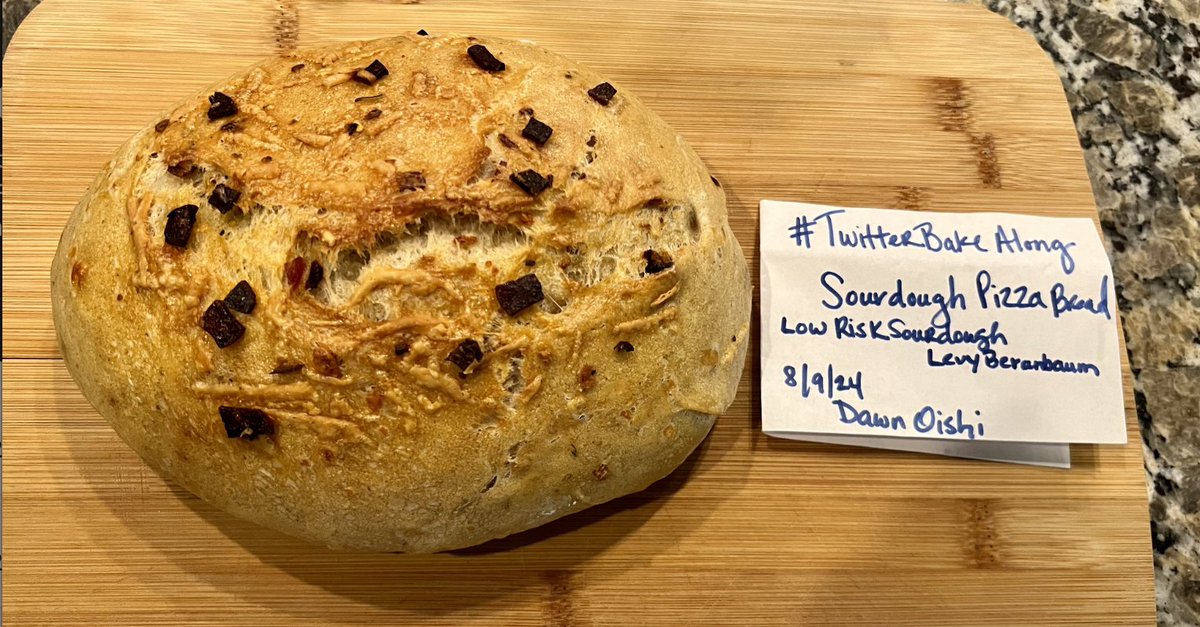My first attempt at a sourdough. Not a lot of liftoff with the oven spring. But I'm sure it will still taste okay. #TwitterBakeAlong