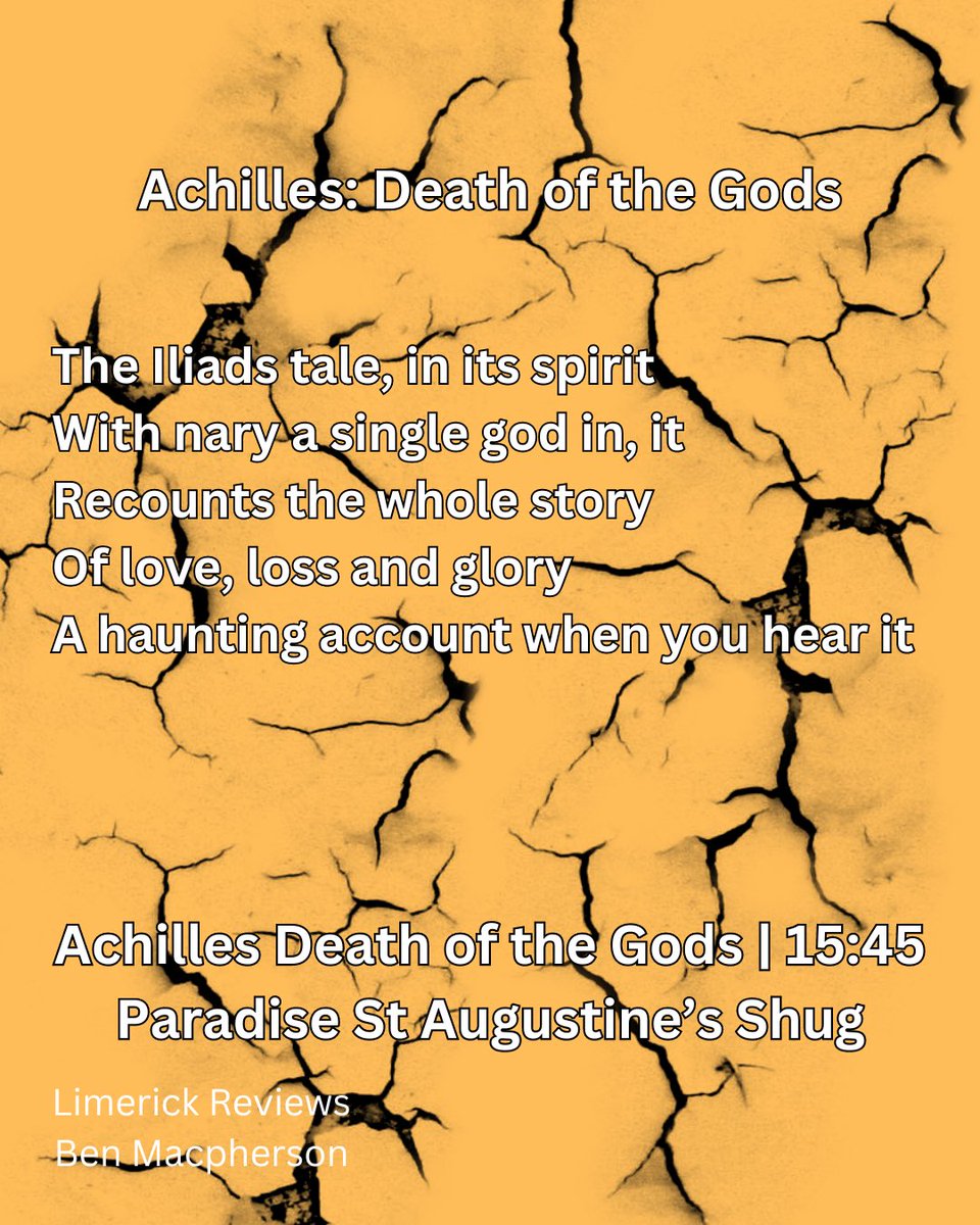 After a day off I’m back with Limerick Reviews!  Achilles, Death of the Gods is on at Paradise St Augustine’s from Jo Kelen. #unleashyourfringe #edfringe24 #edfringe #edinburgh #fringe24 #limerickreviews #limerick #poem #EdinburghFringe #EdinburghFringeFestival