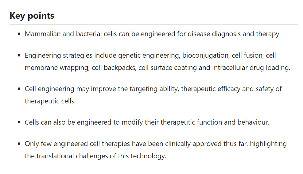 🚨  In <a href="/Nature/">nature</a> Reviews #Bioengineering, Assistant Professor Quanyin Hu (<a href="/QuanyinHu_Lab/">Quanyin Hu</a>) and collaborators discuss the engineering of both mammalian and bacterial cells for disease diagnosis and therapy: nature.com/articles/s4422… #biotechnology