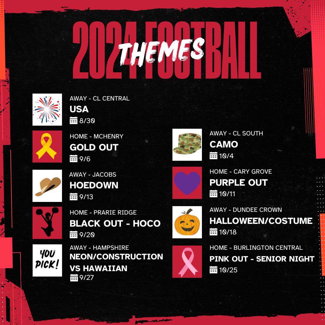 THEMES FOR THE 2024 FNL SEASON BELOW. SHOW UP, AS LOUD AS POSSIBLE. ❤️🖤🤍 

CANT WAIT TO SEE YOU ON 8/30!