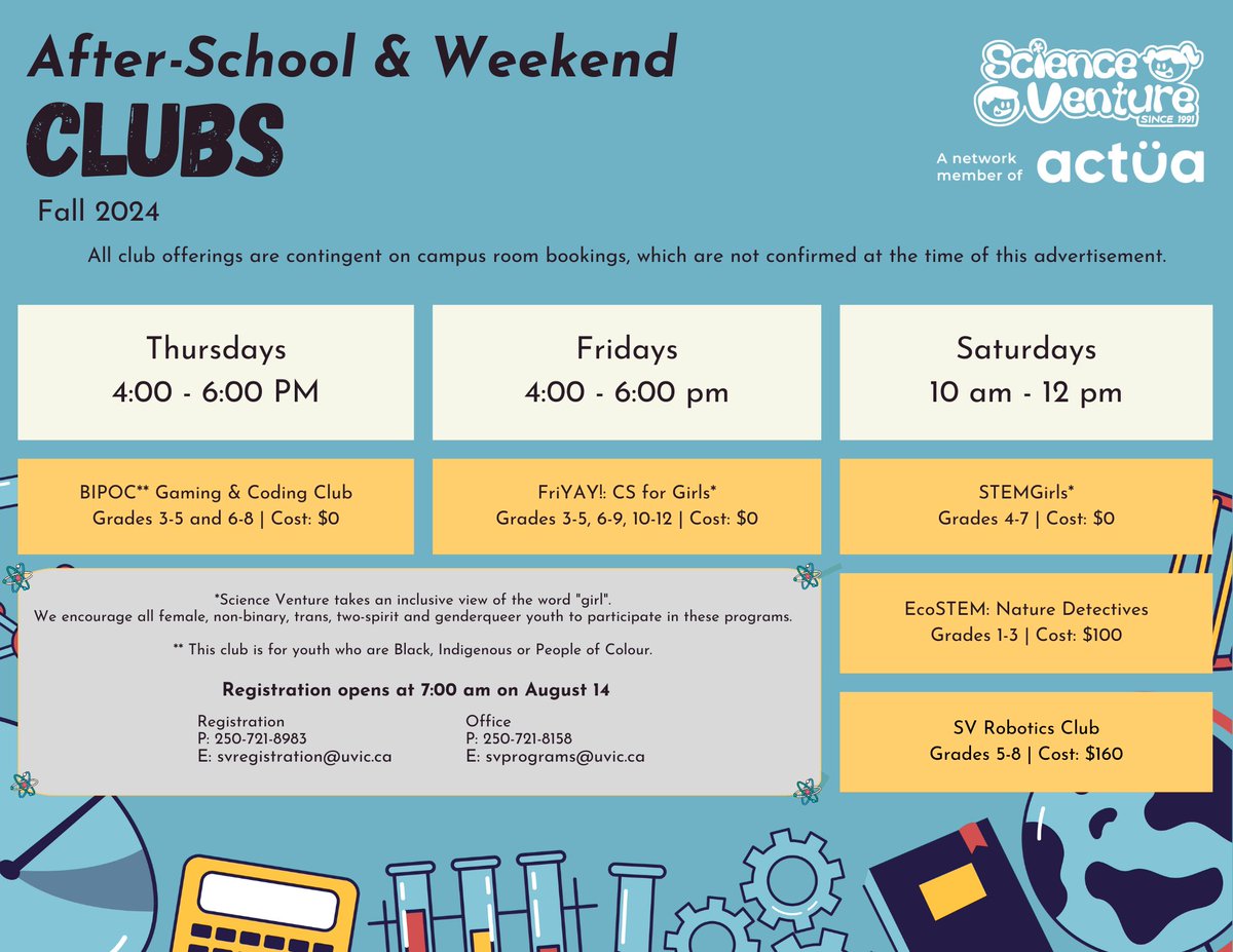 Our Fall 2024 after-school and weekend clubs will run between Sept 19 and Nov 30. Registration opens on Aug 14 at 7 am!