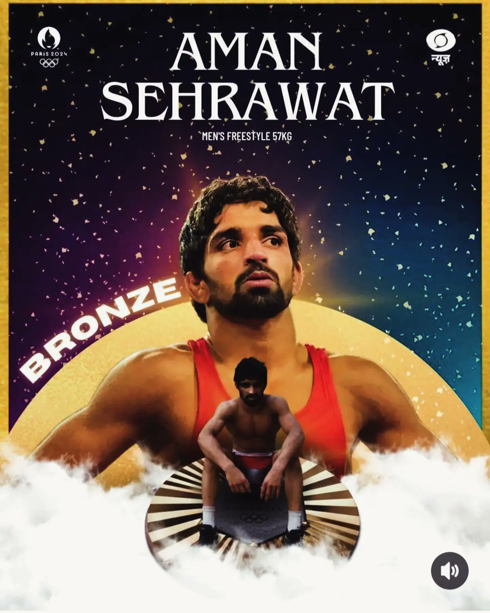 Indian_patient's tweet photo. Congratulations Aman Sehrawat on clinching Bronze at the Paris Olympics. Your hard work and dedication paid off... This is just the beginning of a very bright future for you 💪🥉

#Cheer4Bharat  #TeamIndia  #wrestling     #Paris2024     #Olympics https://t.co/r55SY4hKEl