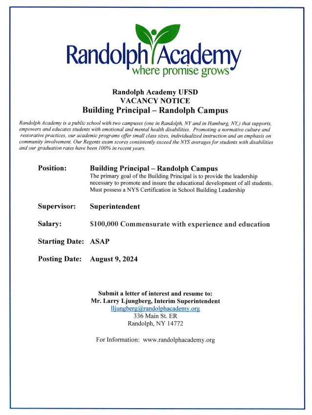 Our Randolph campus has an immediate opening for a school principal. Details and application procedure are outlined below. To learn more, visit randolphacademy.org/?page_id=1221.

#wherepromisegrows #specialeducation #restorativepractices #MakeADifference