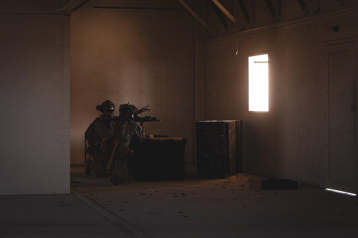 MCAGCC29Palms's tweet photo. Marines with 3/5, @1st_Marine_Div, conducted urban company defense during AFX as part of SLTE 5-24.

#SLTE 5-24 is purpose built to train and validate the IBX as part of a larger MAGTF operation as a Stand-in Force across a contested multi-domain distributed environment. https://t.co/ZZzoKXlSqx