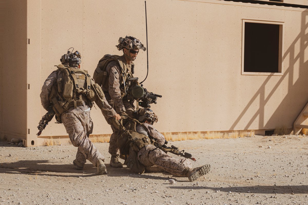 MCAGCC29Palms's tweet photo. Marines with 3/5, @1st_Marine_Div, conducted urban company defense during AFX as part of SLTE 5-24.

#SLTE 5-24 is purpose built to train and validate the IBX as part of a larger MAGTF operation as a Stand-in Force across a contested multi-domain distributed environment. https://t.co/ZZzoKXlSqx