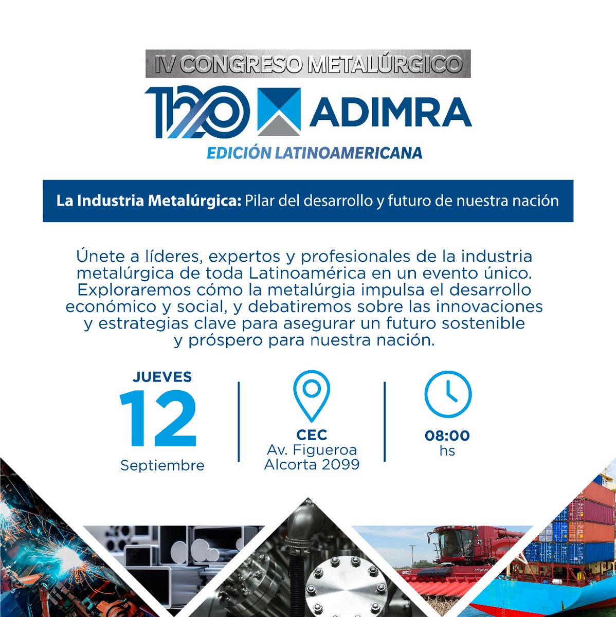 redadimra's tweet photo. Descubrí los detalles del IV Congreso Metalúrgico Latinoamericano, organizado por ADIMRA, en el marco de sus 120 años.  
Conocé los paneles 🔗https://t.co/qr0Q0lWpVc
Reservá tu lugar ✍https://t.co/S3zsaSkZAw https://t.co/oH57nrX93S