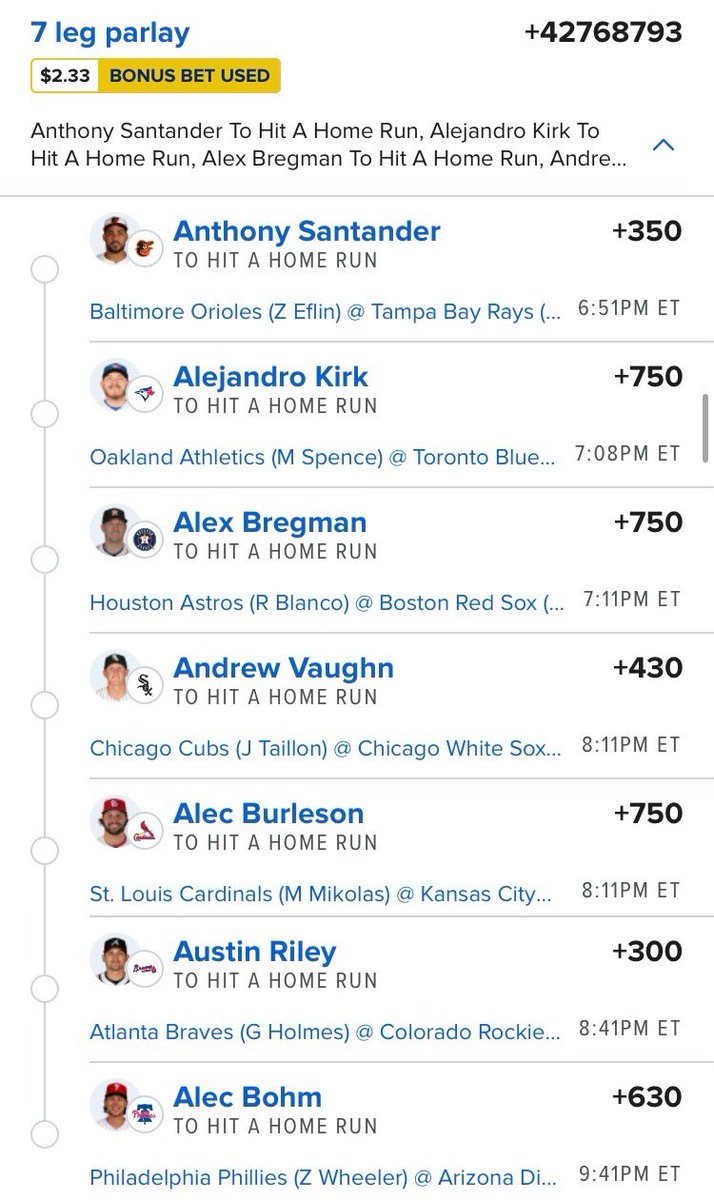 Zer0ChanceBets's tweet photo. A Lay, one time? 🤞🏽🚀🌕💣⚾️🕯️🍀

#dingers #dingertuesday #dingerfriday #homers #homerun 

Probably Zer0chance, if you do.
Definitely Zer0chance, if you don’t.

$2.33 ➡️ about a Millie https://t.co/wp7nZtwq0R