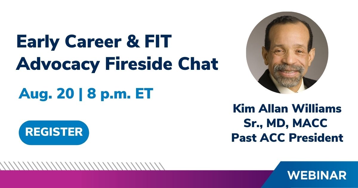 #ACCFIT and #ACCEarlyCareer: Interested in #ACCAdvocacy? Considering attending ACC Legislative Conference? Come attend our virtual “Fireside Chat” to learn more about advocacy from the experts! 
Register at: tinyurl.com/bd9smmsw