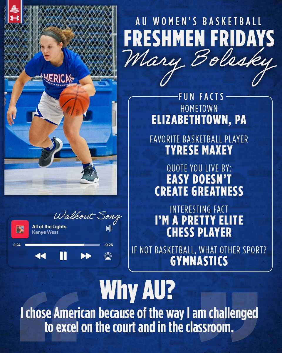 🗣️ Introducing: Mary Bolesky

This week's freshman Friday highlight is looking to be challenged – on the court or in chess ♟️ Show Mary some love, Eagles 🦅

#GoEagles x #AUWBB