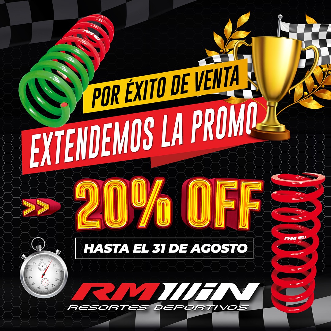 RMresortes's tweet photo. RM resortes🚗🚗

Por gran éxito extendemos la promo en resortes deportivos RM hasta el 31 de agosto!! 🔥🔥

20% off en todas nuestras lineas de resortes deportivos. 
✔ Progresivos
✔ Street
✔ Ground
✔ Win

Aprovechala no la dejes pasar!!😎 https://t.co/1plvTd1OZc