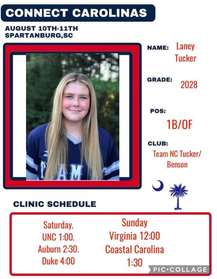 LaneyTucker2028's tweet photo. Ready to hit the field this week end ! I will be attending @DDSBandEvents Connect Carolinas camp.  I look forward to working with and meeting all the coaches. @TeamNCTB @TeamNCSoftball https://t.co/uUVJNklKDW