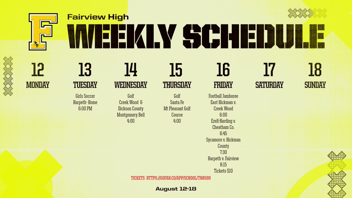 Athletic schedule for the week of August 12.