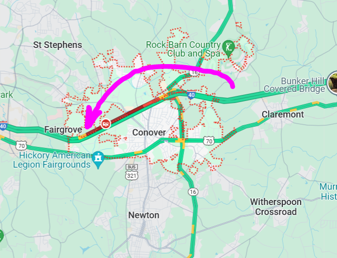 Clt_TrafficGuy's tweet image. 💢I-40 WB in #Conover at the Fairgrove exit 128,
a wreck is blocking the LEFT lane.
#Charlotte_Traffic #Clt #NC #SC  #Catawba