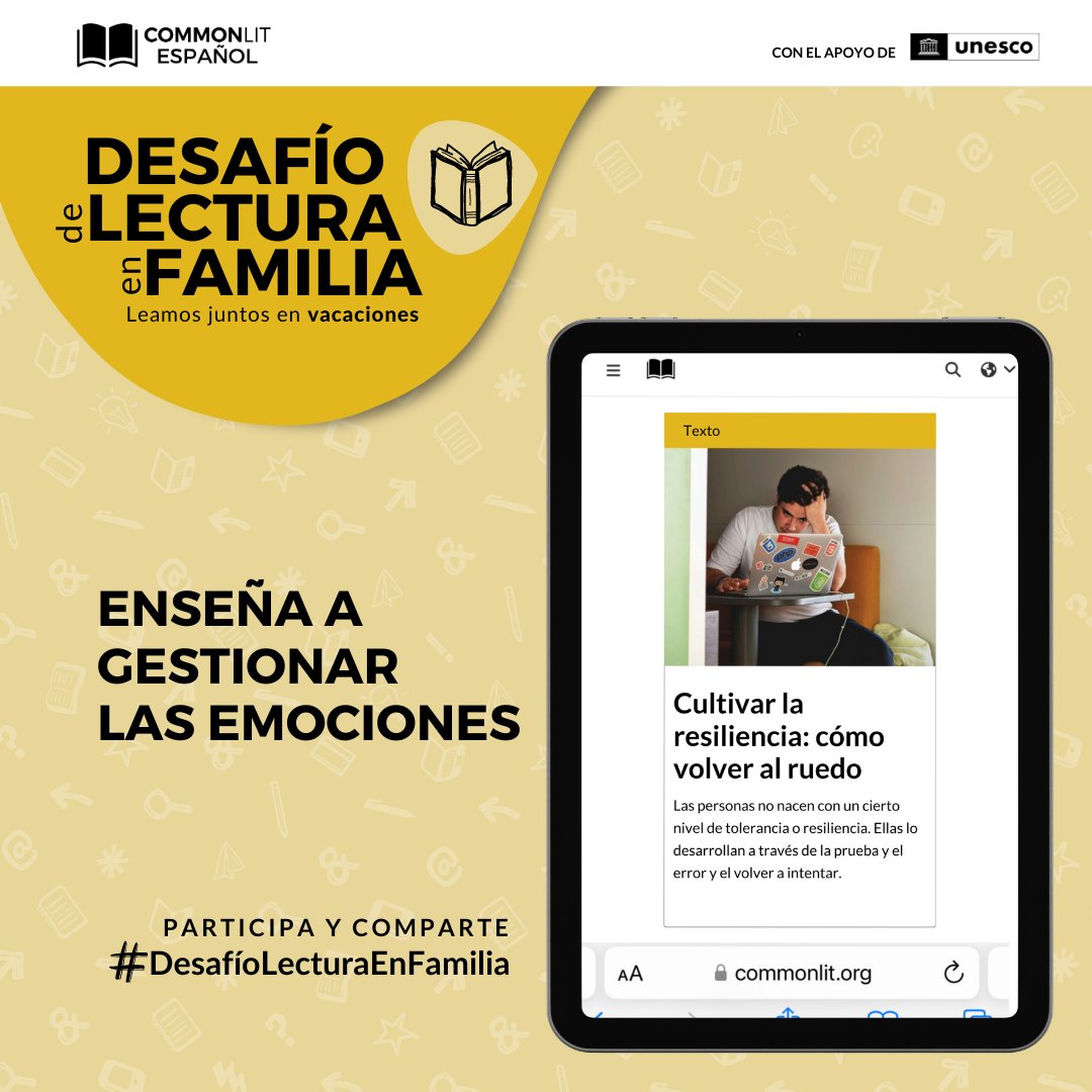 CommonLitES's tweet image. ¿Qué esperas para iniciar el #DesafíoLecturaEnFamilia?
Consulta los textos gratuitos en línea para leer en vacaciones.

1️⃣ Ingresa a bit.ly/3KaccuH 
2️⃣ Da clic en el texto a leer
3️⃣ Cumple el desafío e imprime el certificado

@UNESCOMexico @UNESCO