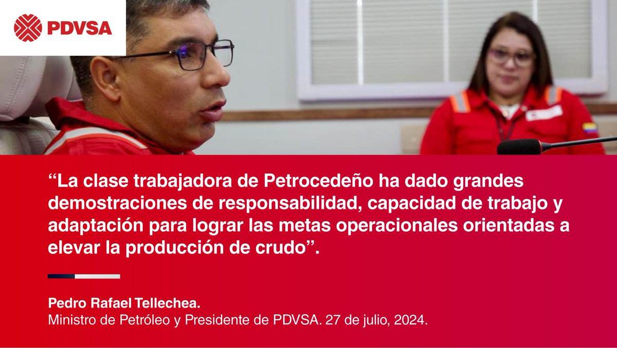 "En conjunto, evaluamos la recuperación estratégica de sus áreas operacionales y los perfiles de producción", afirmó Tellechea durante una reunión estratégica con l Junta Directiva de PDVSA en la Faja Petrolífera del Orinoco Hugo Chávez.