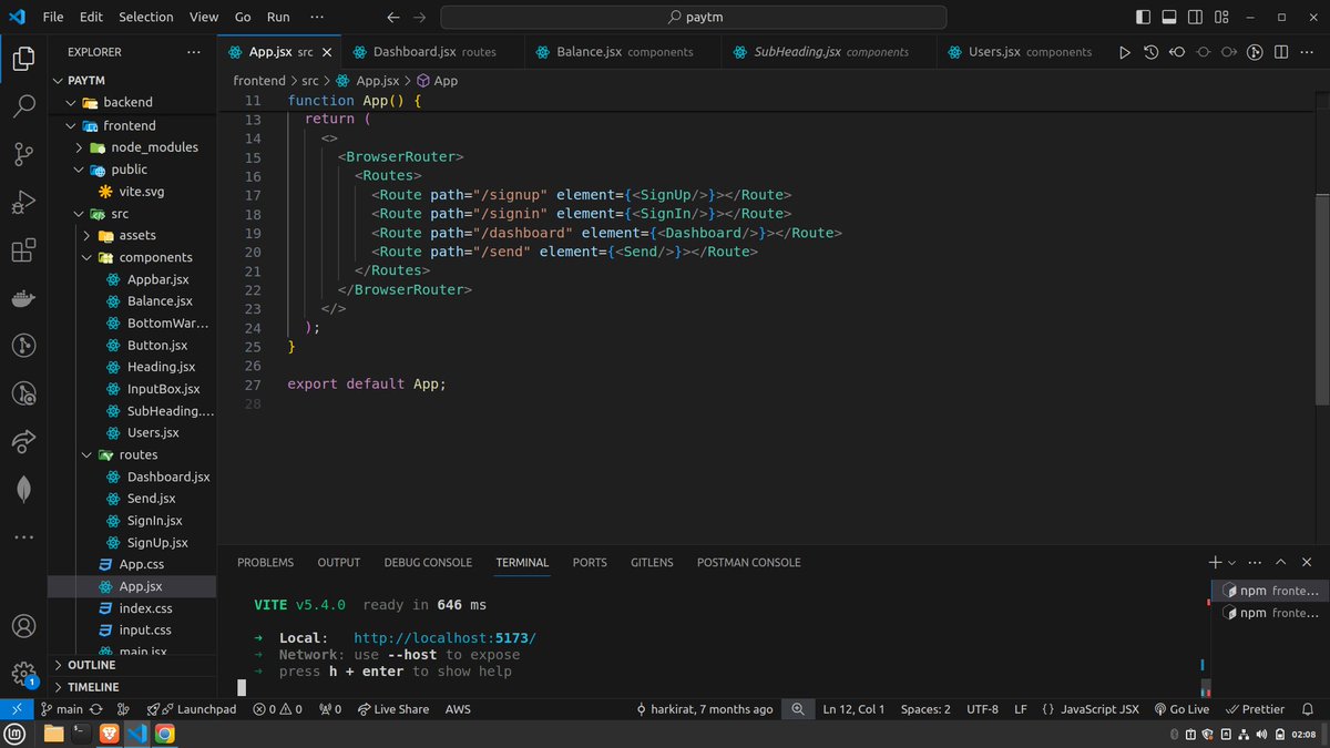 aboutshiv's tweet photo. implementing frontend routes using react-router-dom and building out components in React.
#Day2 #100daysofcodechallenge #100daysofcoding #WebDev https://t.co/fZGDsuTZzf