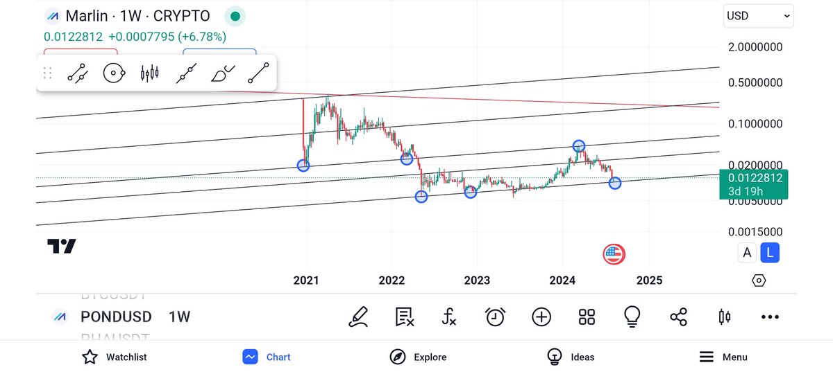 JLPicardd's tweet photo. $POND is one of rare tokens that managed to defend the rising trend. Its ultimate target is $0.72. My target is $0.2 which is the top of falling channel. #MarlinProtocol #AI https://t.co/QyHXk4Q9vk