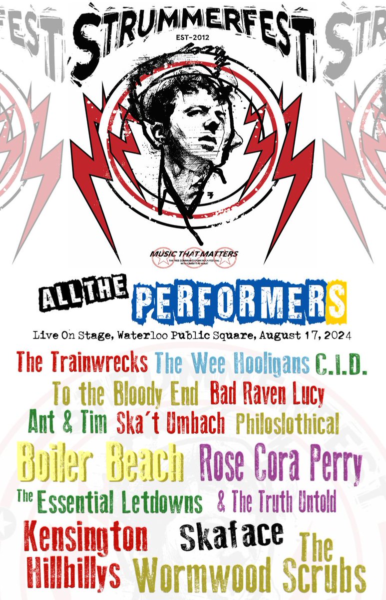 Next Saturday, August 17 is STRUMMERFEST in <a href="/uptownwaterloo/">Uptown Waterloo</a>!🎸 

This annual community celebration of #indie music features popular and upcoming local bands and artists performing #live from noon to 11 p.m. in Waterloo Public Square.🎤

🎟️ FREE

Details: strummerfest.ca