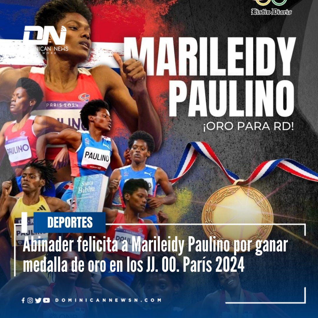 A solo minutos de la victoria de la velocista dominicana, Marileidy Paulino en los Juegos Olímpicos París 2024, el presidente Luis Abinader, felicitó a la atleta a través de su cuenta X (antes Twitter).

«¡Marileidy Paulino nos llena de orgullo una vez más! Con su oro en París