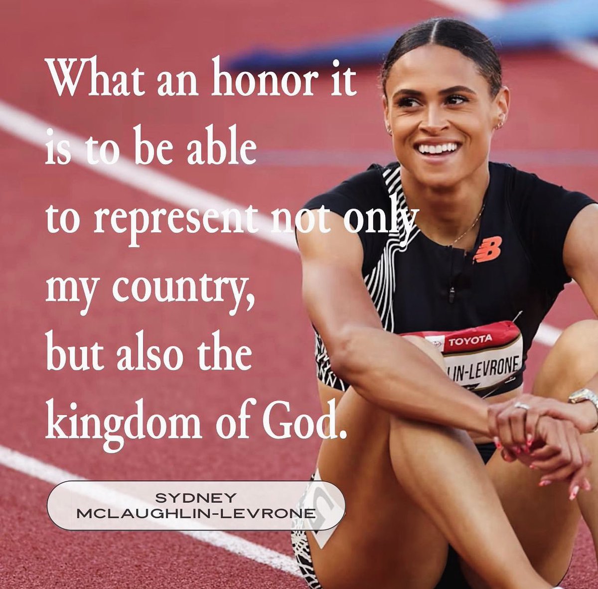 KathleenCookeLA's tweet photo. Congrats to Sydney McLaughlin-Levrone Olympic Gold medalist &amp; world record breaker who has her priorities in life straight &amp; an un-compromising faith in God that’s even more glorious. #influencer #believerinchrist #influencewomenglobal https://t.co/QKqj1c5002