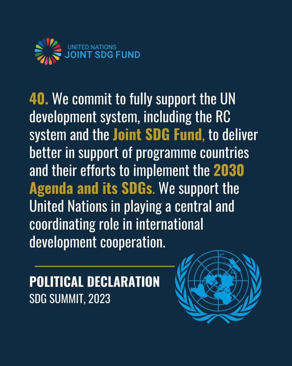 JointSDGFund's tweet photo. At the #SDGSummit, global leaders adopted a new declaration for the #SDGs, highlighting support for the Joint SDG Fund.
As the Summit of the Future approaches, we stand ready to drive meaningful progress for #OurCommonFuture.
Explore our Annual Report: https://t.co/GTzNhuBY8x https://t.co/nwrfWOXHm4