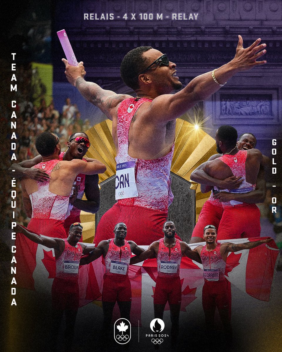 Put the whole world on notice. 😤 

Canada's men's 4x100m relay team captured Olympic gold at #Paris2024!

All the details ➡️ olympic.ca/2024/08/09/can…