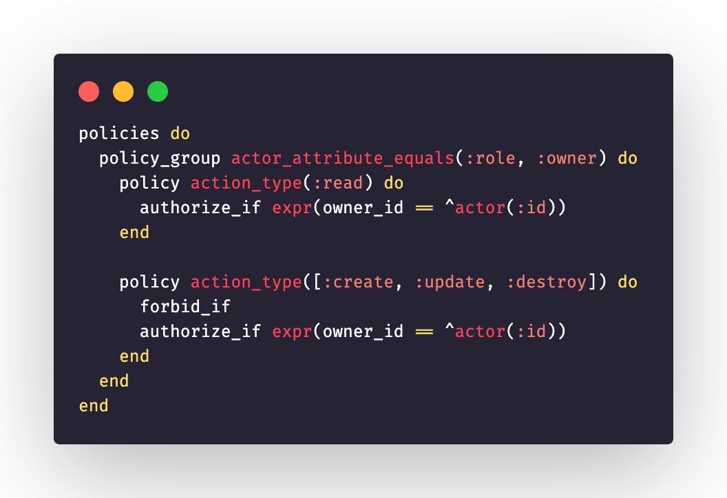 📢Ash 3.4 introduces policy groups. Policy groups allow you to group policies together that have shared conditions. We're pushing Ash to the limits at <a href="/teamalembic/">Alembic</a>, and our project teams are on the front lines of identifying ways that we can make Ash better for everyone!