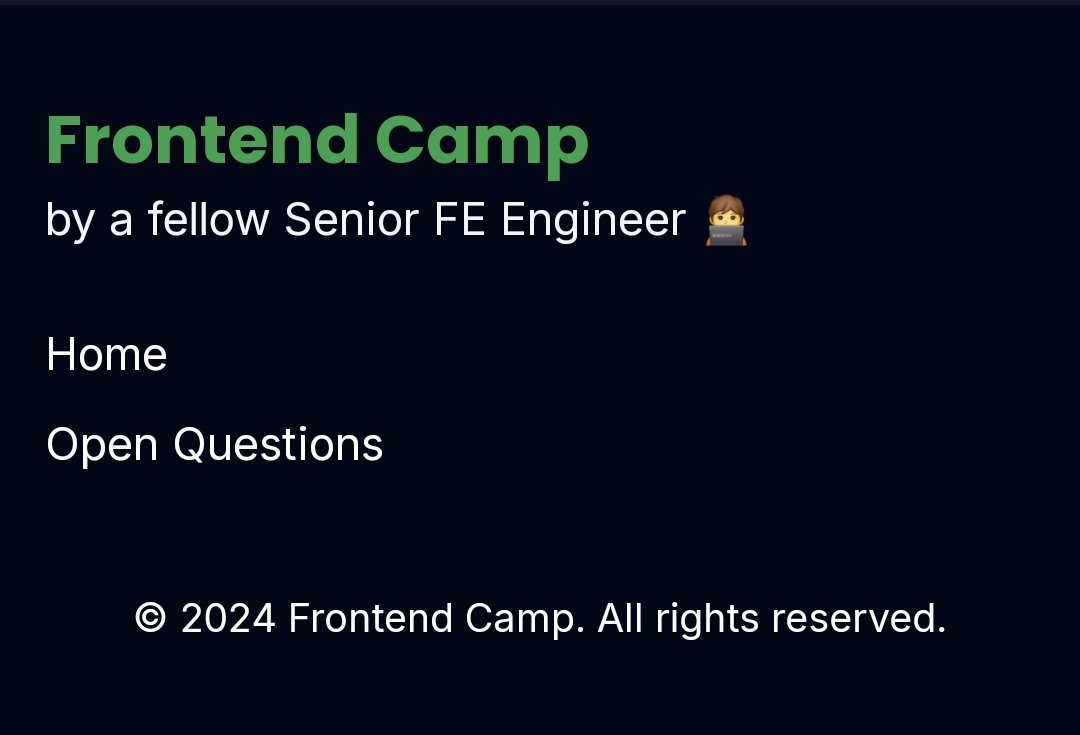 thesnjvsharma's tweet photo. Added a temporary footer on the Frontend Camp website.

I guess this will do for now.

#Frontend #JavaScript #BuildInPublic https://t.co/MENSTDKqql