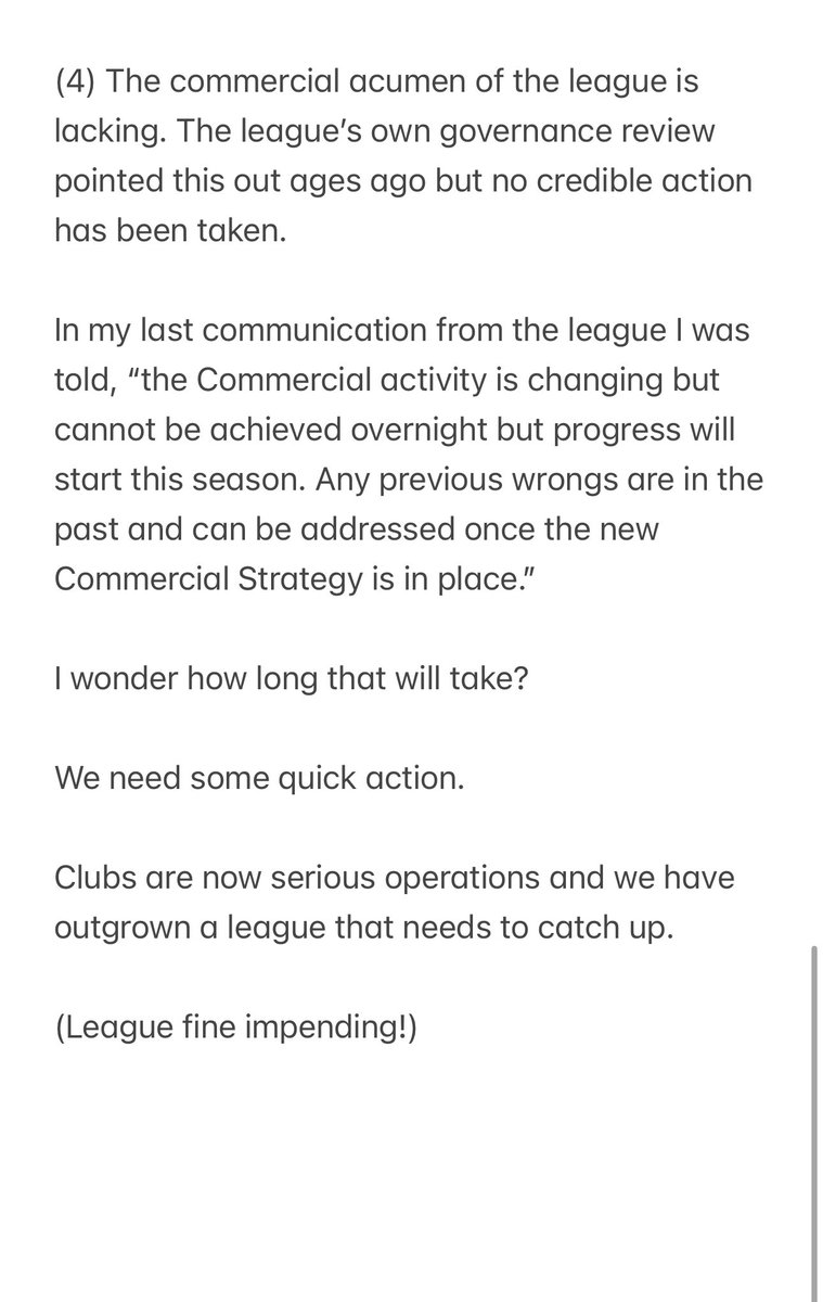 David Faulkner (@_davidfaulkner) on Twitter photo My frustrations have been repeatedly fed to the <a href="/SouthernLeague1/">The Pitching In Southern Football League</a>
I have been told they will no longer communicate with me to discuss the failings that they accept.
Clubs are now serious operations and we have outgrown a league that needs to catch up. My frustrations have been repeatedly fed to the <a href="/SouthernLeague1/">The Pitching In Southern Football League</a>
I have been told they will no longer communicate with me to discuss the failings that they accept.
Clubs are now serious operations and we have outgrown a league that needs to catch up.
