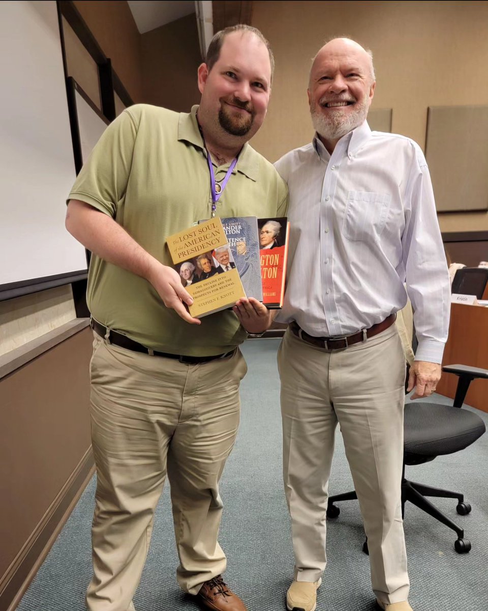 StewartKenly's tweet photo. 1/2) A highlight of my summer was meeting Dr. Stephen Knott (@publius57) at @foundingforward's First Five Presidents summer seminar. As a long-time admirer, I knew Dr. Knott was a great scholar, but after meeting him, I now know he is an even better person and a tue joy to know. https://t.co/dIA4JTopkq