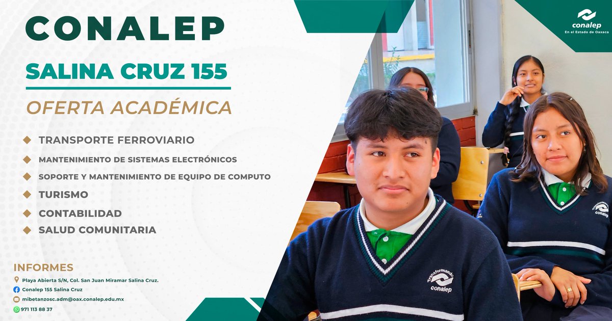 Conalep_Oaxaca's tweet photo. ✏️Conoce nuestra Oferta Educativa que ofrecemos en el Estado de Oaxaca mediante nuestros 6 Planteles #CONALEP 📚

#IEEPO
#Preparatoria2024
#Secundaria2024
#SectorProductivo
#EducaciónMediaSuperior https://t.co/bbg6hyCbzh
