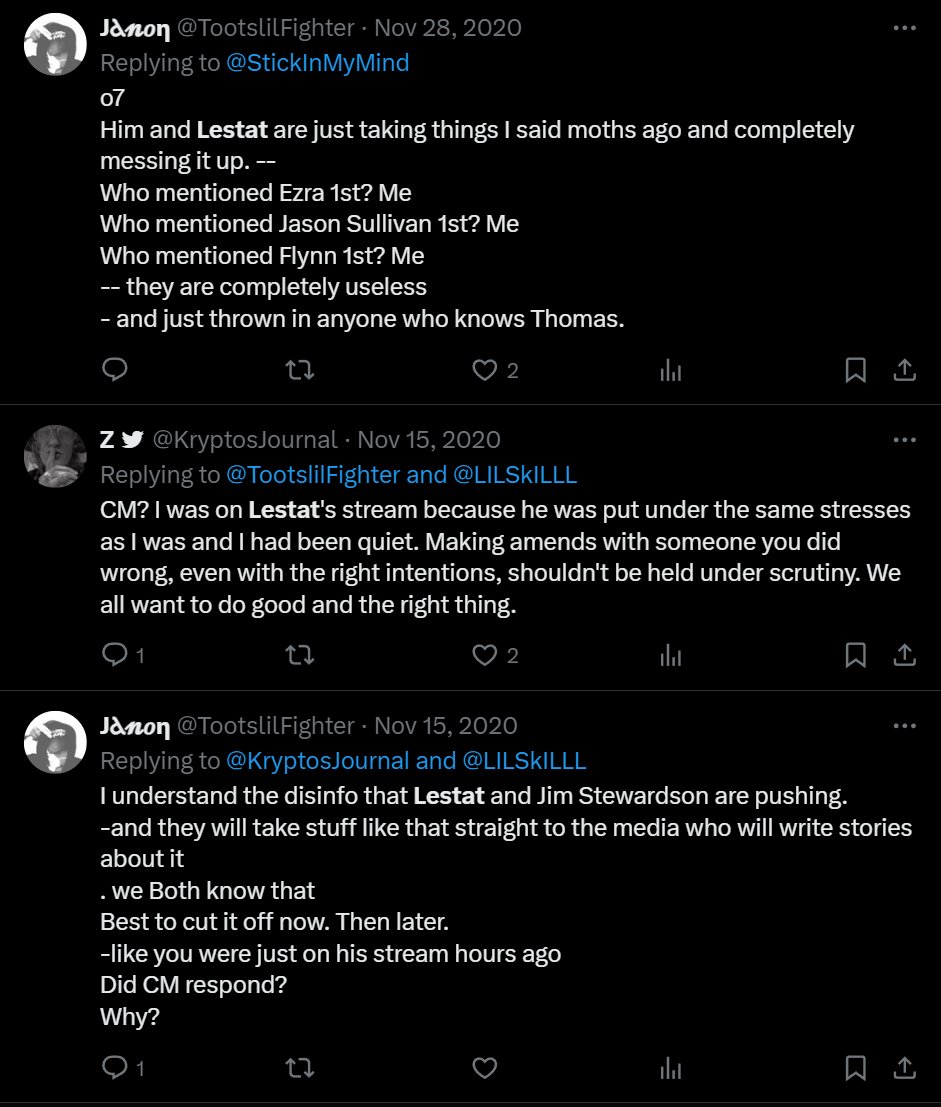 cheshire3301's tweet photo. Here's #Janon @TootslilFighter who has influence over podcasts and some #QAnon "experts.". These is just some screenshots of him supporting the alleged child molester, propagandist, and scammer #EtheFriend aka #EyeTheSpy aka #Followthe17, etc https://t.co/ntStgAZP8X