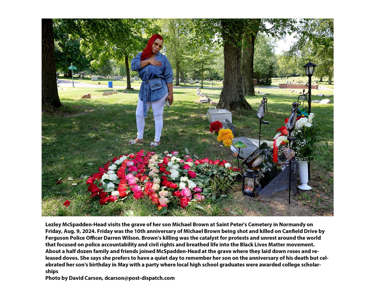 David Carson (@pdpj) on Twitter photo A quiet moment at Michael Brown's grave with his mother on the 10th Anniversary of the #Ferguson protests
Hundreds march from Normandy High to Canfield Green to remember Michael Brown stltoday.com/news/local/gov… via <a href="/stltoday/">St. Louis Post-Dispatch</a> A quiet moment at Michael Brown's grave with his mother on the 10th Anniversary of the #Ferguson protests
Hundreds march from Normandy High to Canfield Green to remember Michael Brown stltoday.com/news/local/gov… via <a href="/stltoday/">St. Louis Post-Dispatch</a>