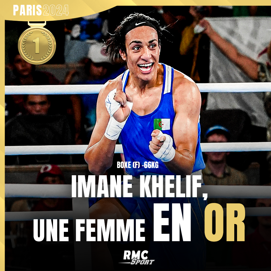 RMCsport's tweet photo. 🇩🇿🥇 IMANE KHELIF EST CHAMPIONNE OLYMPIQUE !

Au cœur d'une énorme polémique durant ces JO #Paris2024 , l'Algérienne a encore su répondre sur le ring. Elle offre la deuxième médaille d'or à l'Algérie après Kaylia Nemour ! 

Bravo Madame ! 👏 

https://t.co/y3xhxhdZED https://t.co/F5MuUied9P