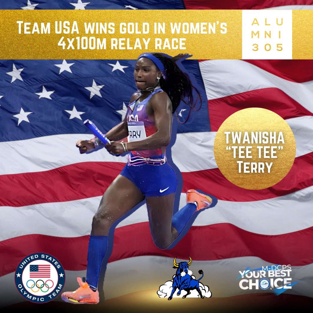 MDCPSAlumni305's tweet photo. Congratulations to @MNW_Bulls1955 alumna - Twanisha “Tee Tee” Terry on bringing home the GOLD at the @paris2024 @olympics! Your speed, determination, and teamwork have made us all proud. Enjoy this incredible achievement—Team USA and Alumni305 are shining brighter thanks to you! https://t.co/Yz1qNPdaUe