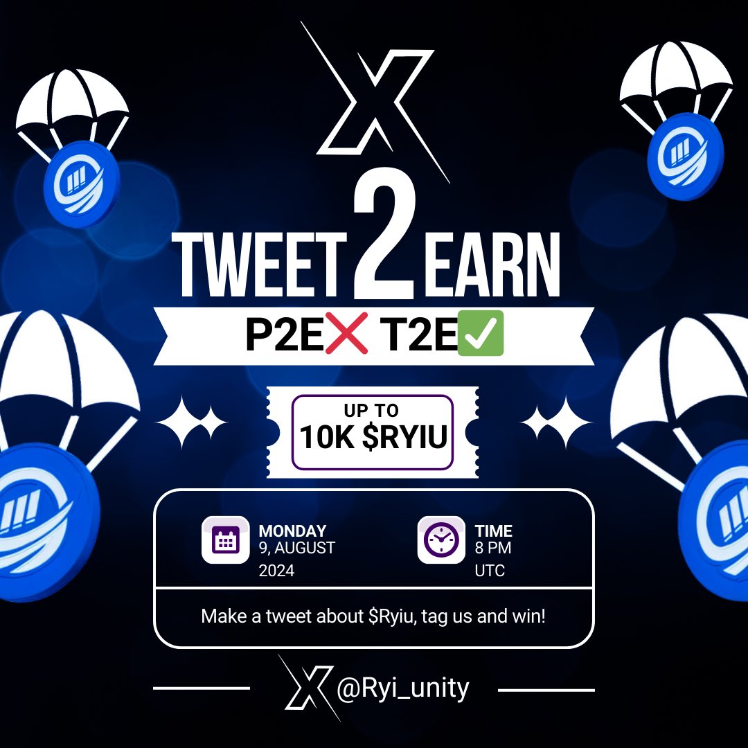 DEFIDASH_'s tweet image. 🚨 Our #Tweet2Earn campaign is back and better than ever! 🚨 

Ready to win: 

▫️Tweet about anything on our ecosystem 
▫️Use #Unityonchain 
▫️tag @RYI_Unity 
And win🔥🔥

Read conditions : t.me/RYIUNITY/17537…

Get tweeting and start earning today!
#Airdrop #UnityOnchain