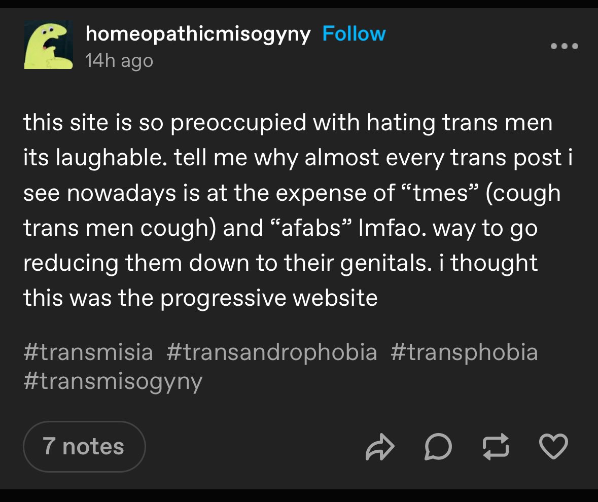 InstantSunrise's tweet photo. Tumblr is basically unusable for discussions of transmisogyny at this point because whenever you go into the tag, at least half of the posts are shit like this. https://t.co/62nDffkbdg