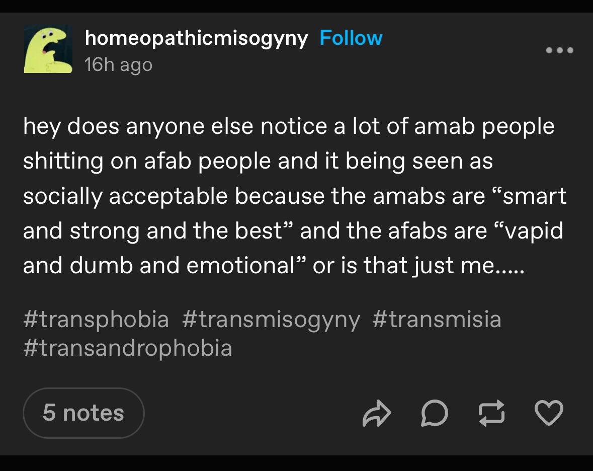 InstantSunrise's tweet photo. Tumblr is basically unusable for discussions of transmisogyny at this point because whenever you go into the tag, at least half of the posts are shit like this. https://t.co/62nDffkbdg