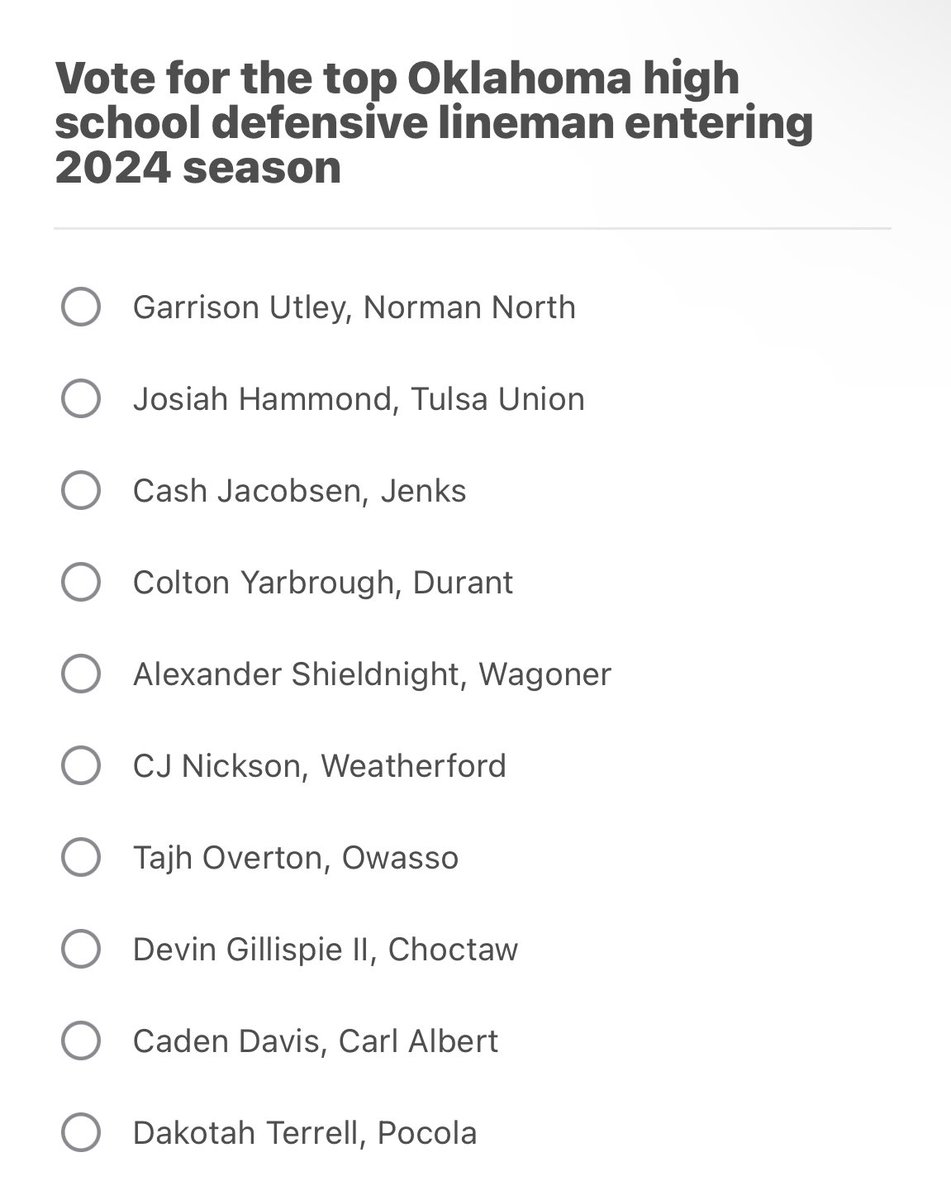 thejordancdavis's tweet image. The Oklahoman’s poll for the state's best high school defensive lineman is now live, and will be available until noon Thursday. 

Here are the 10 nominees: