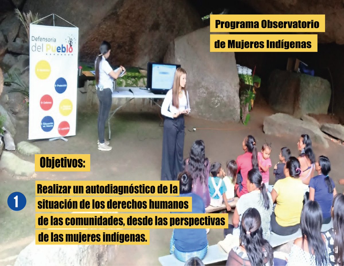 Objetivos: 
1.Realizar un autodiagnóstico de la situación de los derechos humanos de las comunidades, desde perspectivas de las mujeres indígenas. <a href="/Defensoria_Vzla/">Defensor del Pueblo</a>
