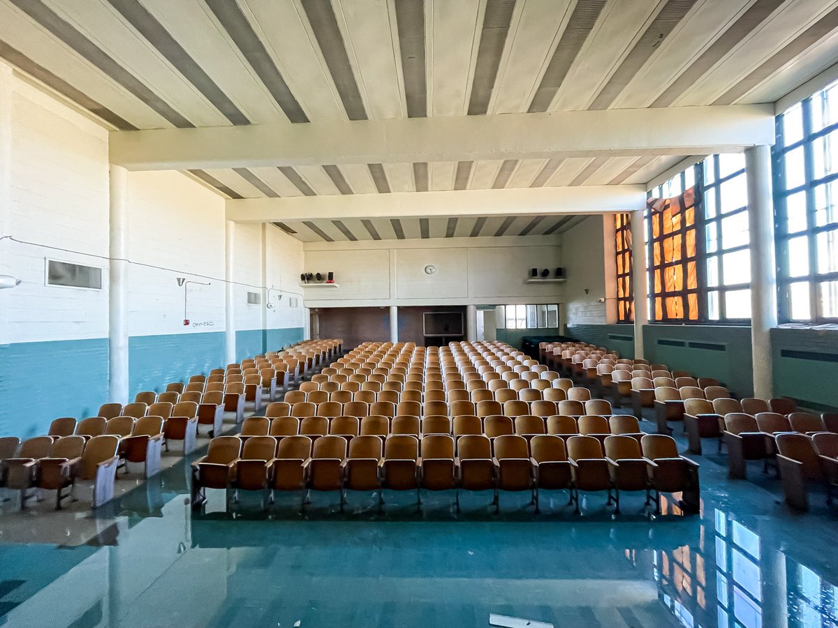 Abandoned academy in Detroit being flooded out by a water pipe