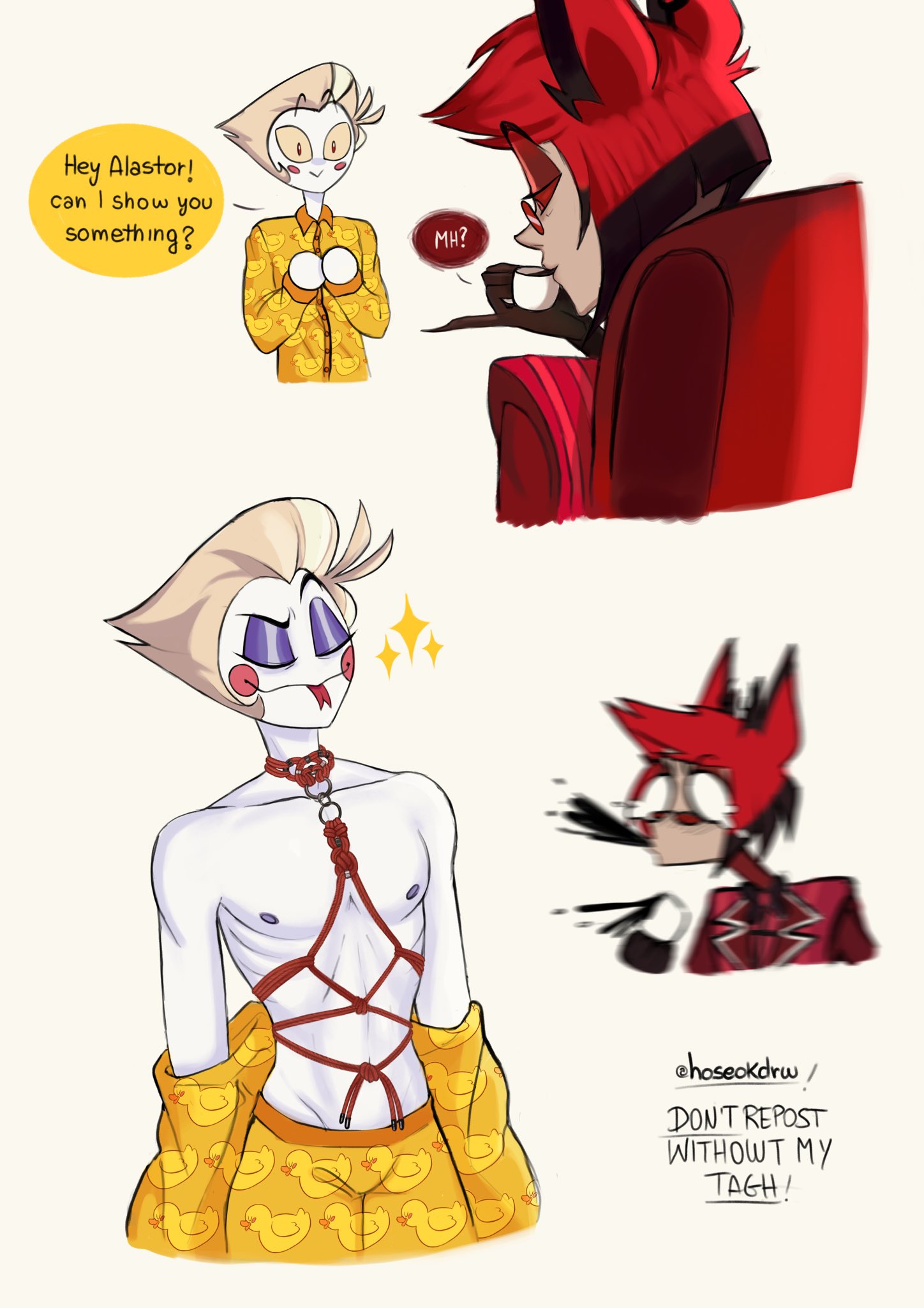saku! 🌸 on X: can I show you something ? 👀🪢 ※ not one of my best color  but , yea Lucifer Alastor radioapple HazbinHotel HazbinHotelFanart  t.couFzUJ7ZMIp  X