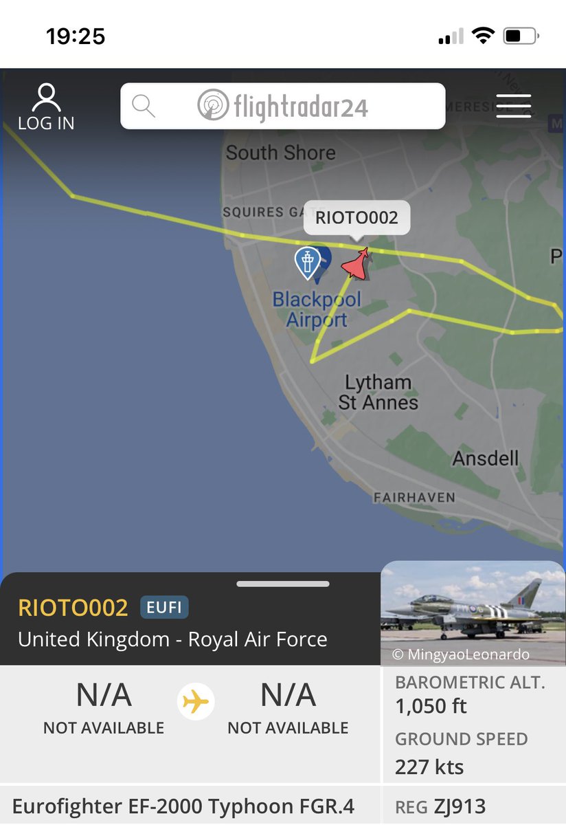 Topical call sign from the <a href="/RAFTyphoonTeam/">RAF Typhoon Display Team</a> flying right over my house this evening, looking forward to seeing it again tomorrow <a href="/BlackpoolAir/">Blackpool Airshow</a>