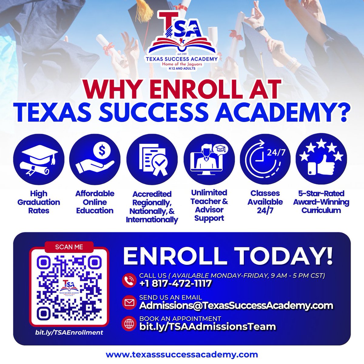 TexasHSDiploma's tweet photo. 🎓💫Discover the transformative power of #onlineeducation at #TexasSuccessAcademy!
✅𝐄𝐧𝐫𝐨𝐥𝐥 𝐍𝐎𝐖! https://t.co/3X17hSZV8X
☎️817-472-1117
📧 Admissions@TexasSuccessAcademy.com
🎓 https://t.co/eU9OxtSUaN

#EnrollNow #K12 #Homeschool #Adults #Graduate #NCAA #5Stars #529Plan https://t.co/wlBYt98cNe