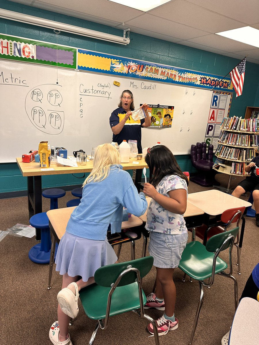 Mrs. Caudill’s class worked on following directions while developing a better understanding of units of measurement today. They shared the ice cream they made turned out great!