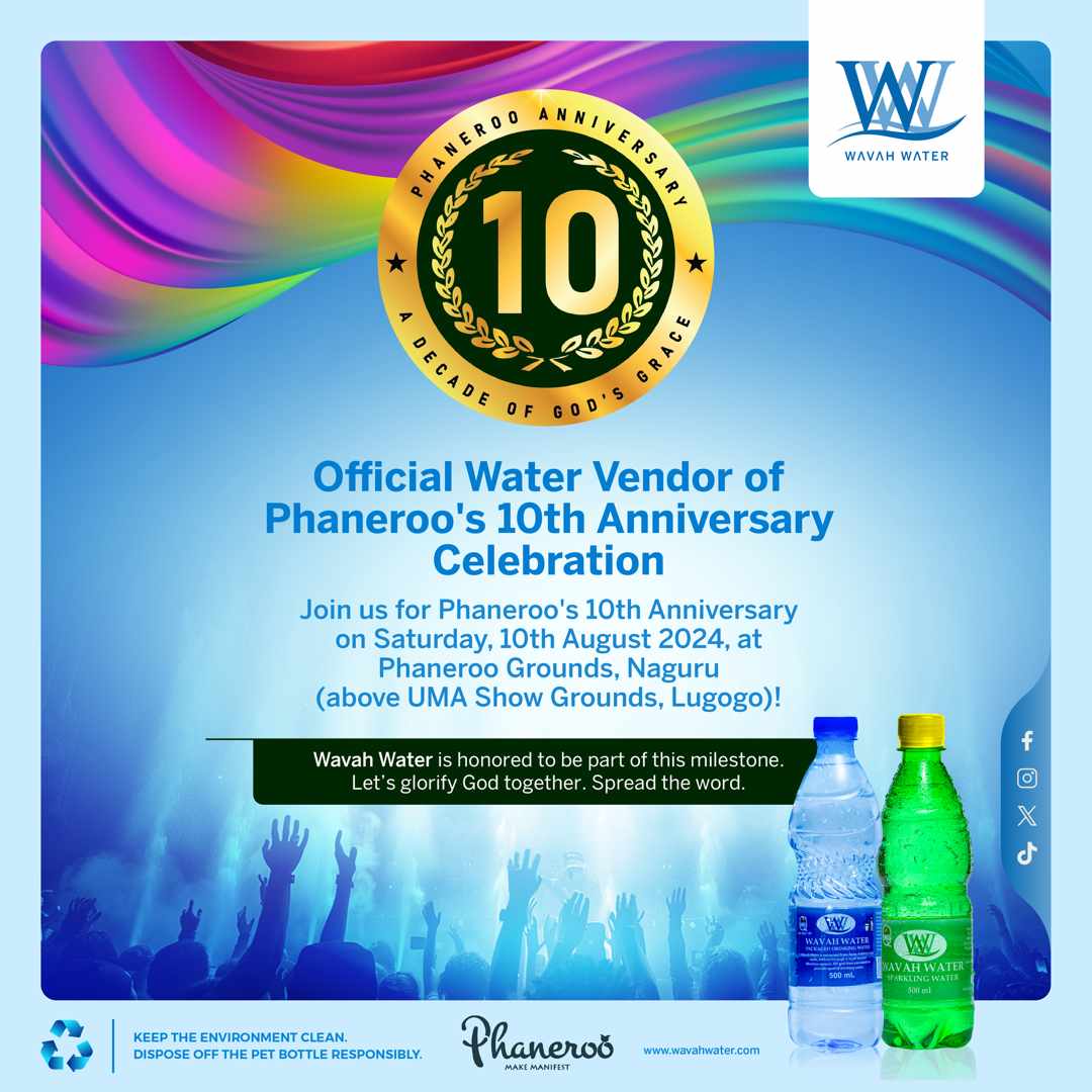 notifiermedia's tweet photo. Hydrate your faith! Wavah Water is proud to be the official water vendor for Phaneroo's 10th Anniversary celebrations! #WavahWater #PhanerooAt10 #StayHydrated #Notifiermedia https://t.co/EOzX5u863V