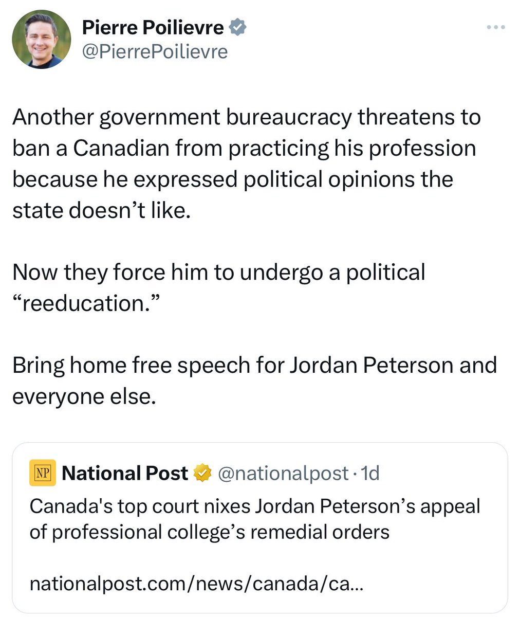 viraniarif's tweet image. What “government bureaucracy”?

Our nation’s independent Supreme Court? Or a self-regulated body that sanctioned one of its members?

Garbage like this insults Canadians’ intelligence. Stop cheapening political discourse and undermining the independence of our courts, Pierre.
